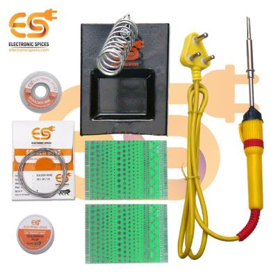 25W Soldering Iron Practice Kit with Prototype PCB Board (7 items)